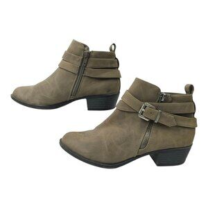 Madden Girl Beckk Ankle Boots 7 M Taupe Zip Double Strap Buckle Boho Western